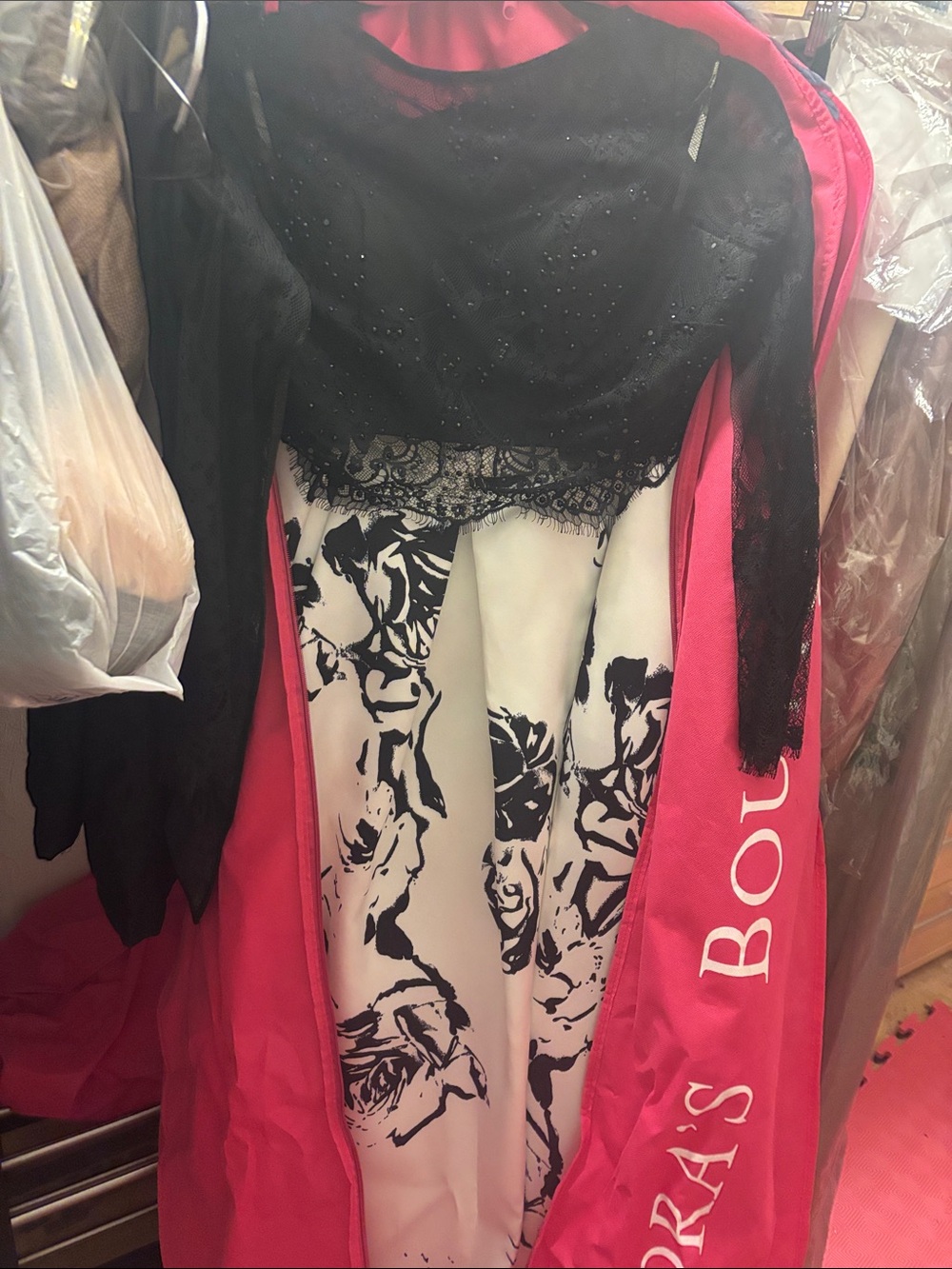 Clarisse Black Lace Bodice with White Floral Skirt